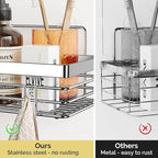 Orimade Adhesive Shower Caddy Soap Dish Holder Shelf with 5 Hooks Bathroom Organizer Basket Kitchen Storage Rack Wall Mounted No Drilling Stainless Steel - 3 Pack,Silver