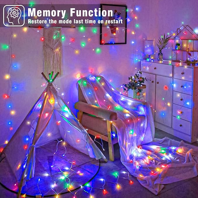 800 LED Christmas Lights Outdoor Indoor, String Lights for Outside with 8 Modes Waterproof, Plug in Twinkle Light Clear Wire for Xmas Tree, Patio, Garden, Party Decorations, Multicolor