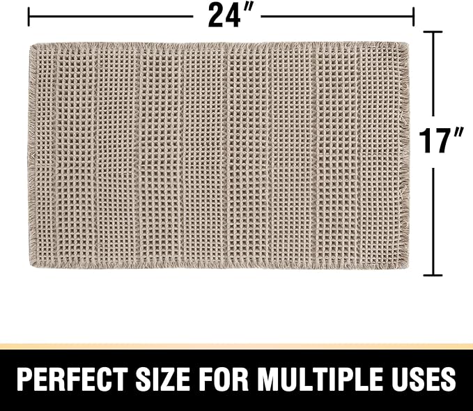 H.VERSAILTEX Upgraded Waffle Bath Mat Super Absorbent Non Slip Bath Rug 17" x 24", Irish Cream