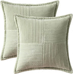 MIULEE Decorative Throw Pillow Covers for Couch Bed Livingroom 18x18 Inch Set of 2 Light Green Boho Accent Throw Pllows Broadside Striped Patchwork Soft Corduroy Summer Pillowcases