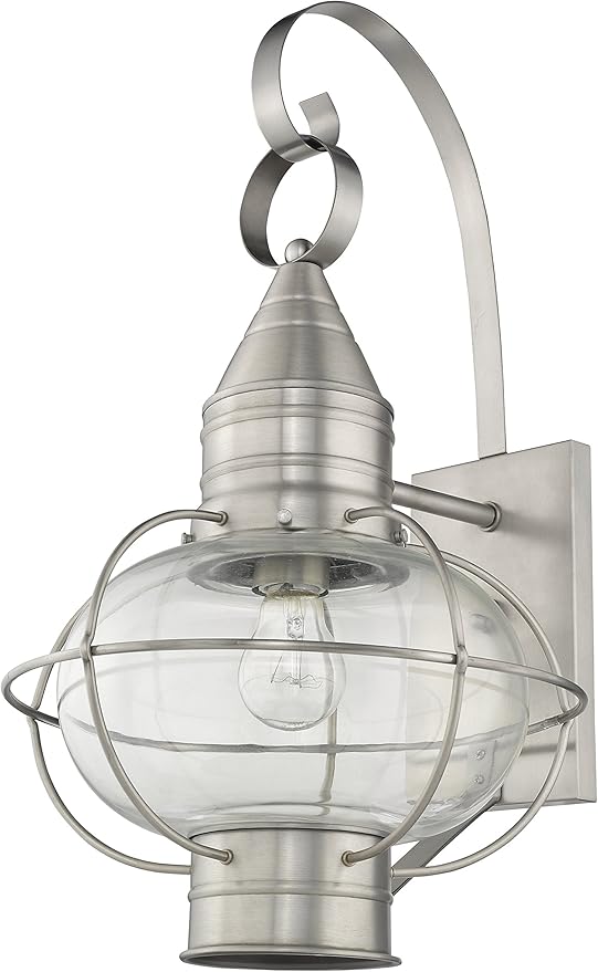 Livex 26904-91 Transitional One Light Outdoor Wall Lantern from Newburyport Collection in Pwt, Nckl, B/S, Slvr. Finish, Brushed Nickel