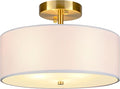 12.6" Semi Flush Mount Ceiling Light Fixture, 3 Light Gold Drum Light Fixtures with White Fabric Shade, Modern Close to Ceiling Lighting for Living Room, Bedroom, Hallway, Entry, Foyer