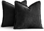 EMEMA Linen Fringe Throw Pillow Covers Set of 2 Boho Farmhouse Accent Decorative Pillowcase with Tassels for Couch Sofa Bed Living Room Home Decor 20x20 Inch,Black