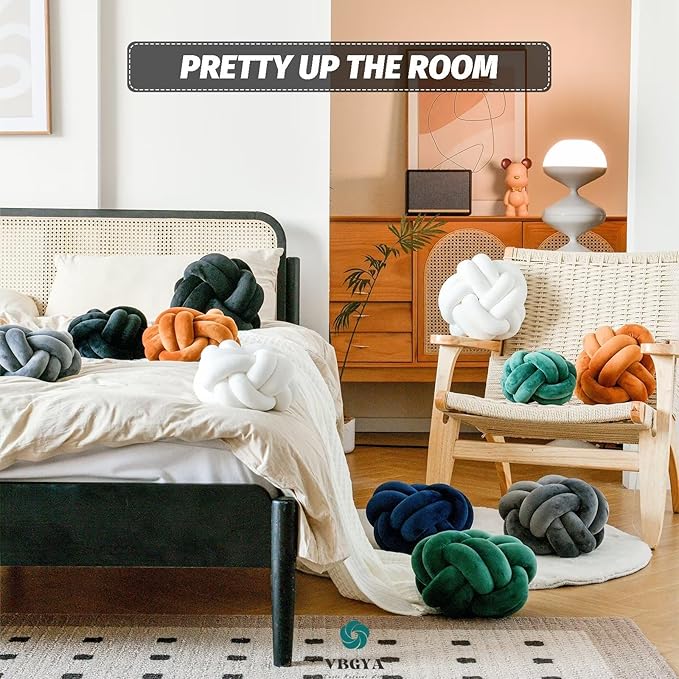Knot Pillow Ball, Soft Decorative Throw Pillows Cushion, 11 Inch Round Plush Knotted Pillows Black Pillow, Modern Home Throw Knot Decorative Cushion for Bedroom, Sofa, Couch