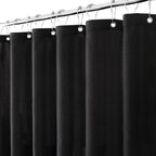 84 Inches Extra Long Black Linen Shower Curtain , Heavy Duty Cloth Bath Curtain Set with 12 Plastic Hooks Simple Hotel Spa Quality Luxury Shower Curtain for Bathroom, Water Repellent, 72Wx84L