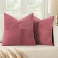 MIULEE Cranberry Red Corduroy Pillow Covers Pack of 2 Boho Decorative Spliced Throw Pillow Covers Soft Solid Couch Pillowcases Cross Patchwork Textured Covers for Living Room Bed Sofa 16x16 inch