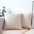 Tan Pillow Covers Farmhouse Linen Throw Pillow Covers Striped Outdoor Decorative Square Throw Pillows for Couch Sofa Bed 16 x16 in Pack of 2 Cream and Beige