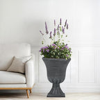 22" Large Urn Planters (Set of 2), Handmade Washed Black Plastic Flower Pots, Weatherproof for Porch, Garden, Patio or Home Décor