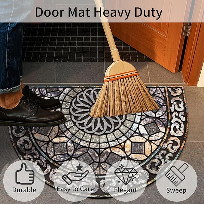 Door Mat Welcome Mat, Heavy Duty Outside Door Mat 23.6 x 35.4 Inch Round Front Door Rug Doormat for Entrance Home Non-Slip Rubber Rug for Front Door, Entryway, Patio (Grey)