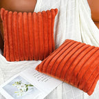 20x20 Throw Pillow Covers Set of 2, Decorative Faux Fur Covers for Bed, Couch Soft Fluffy Pillow Cover with Velvet Back for Living Room, Neutral Home Décor Accent for Sofa - Burnt Orange