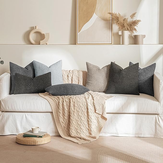 MIULEE 16x16 Inch Decorative Pillow Covers for Couch Bed Set of 2 Textured Boucle Neutral Winter Throw Pillows Dark Coffee Accent Solid Cushion Pillowcases Sofa Livingroom Home Decor
