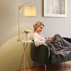 ROTTOGOON Floor Lamp with Table, End Table Lamp with Remote Control and Charging Station(USB & Type-C & AC Port), 4 Color Temperatures, Floor Lamps for Living Room, Bedroom and Home Office,Gold