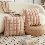 Neelvin Camel Faux Fur Cozy Soft Plaid Decorative Throw Pillow Covers 20x20 inch Set of 2,Velvet Pillowcase Cushion Case for Sofa Couch