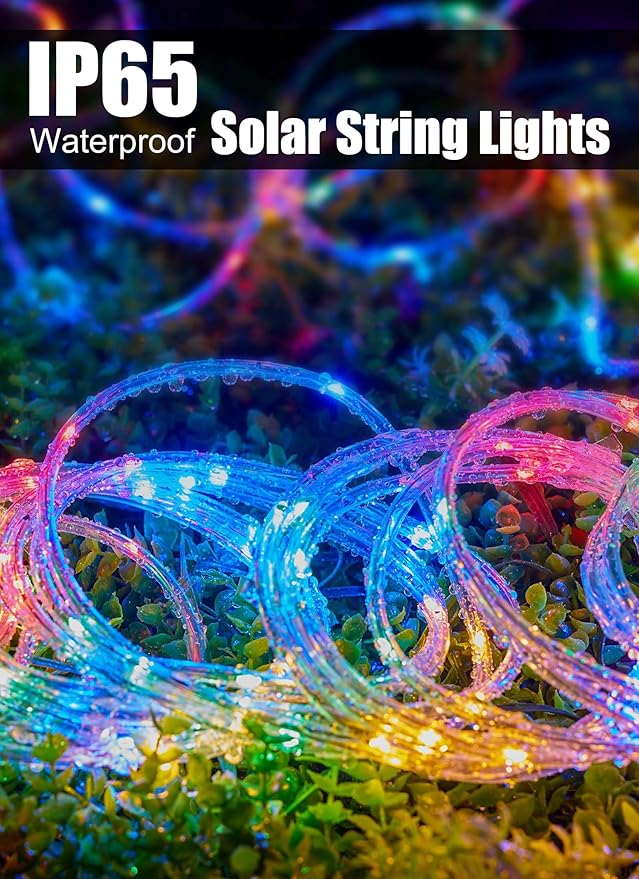 Brightown Solar String Lights Outdoor 2 Pack 72 Feet 200 LED Waterproof Solar Powered String Lights with 8 Lighting Modes, Waterproof Solar Rope Lights for Outside Christmas Party, Multicolor