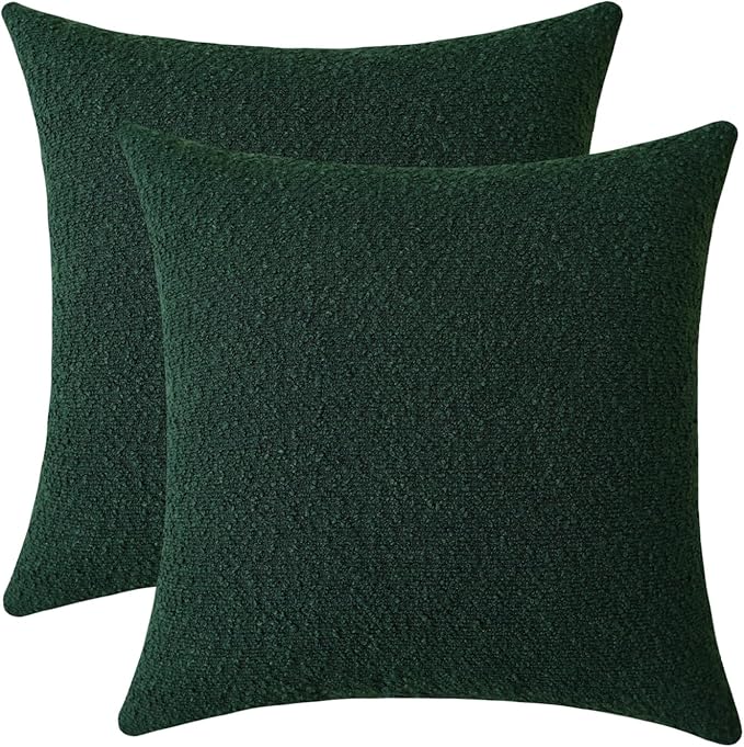 Jeneoo Hunter Green Decorative Square Thick Throw Pillow Covers Fine Textured Boucle Couch Cushion Cases for Livingroom Sofa Decor, Set of 2, 20 x 20 Inch