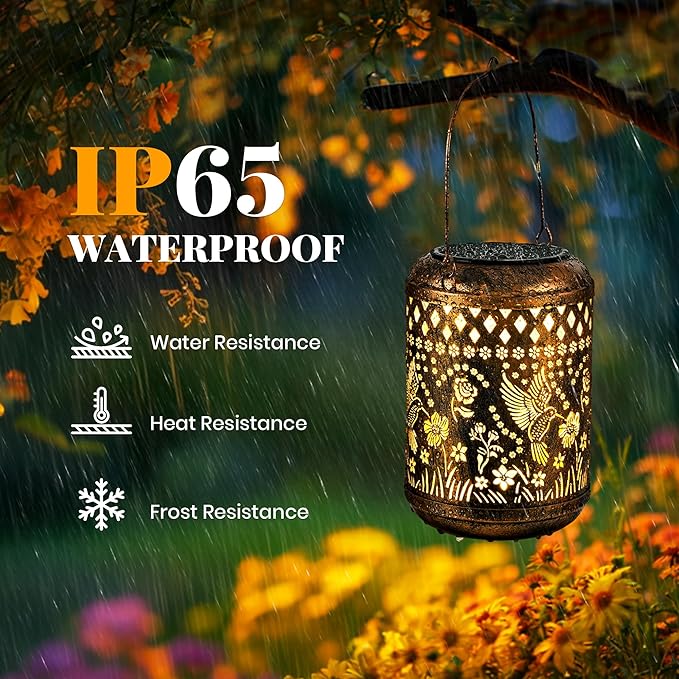 Hummingbird Gifts for Women Mom 2 Pack Solar Lanterns Outdoor Decor Metal Hanging Solar Lights Outside Decoration for Garden Yard Patio Porch
