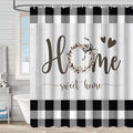 Black and White Plaid Farmhouse Shower Curtain Home Sweet Home Rustic Floral Bathroom Curtains Waterproof Polyester Fabric Bath Curtain 72 x 72 Inch with 12 Hooks