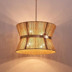 Shrine Lighting French Gold Boho Chandelier, Modern Design, Boho Drum Pendant Light for Dining Room, D18'' x H12'', Adjustable 47'', E12*8 Sockets, Jute Rope Lampshade&French Gold Finish Frame