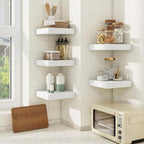 fuqing Floating Shelves for Wall, Wall Mounted Wood Floating Shelf with Invisible Brackets for Living Room, Bathroom, Bedroom, Kitchen Storage and Decor,6.5 Inch Set of 3, White