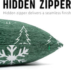 Soft Chenille Christmas Pillow Covers 20x20 Set of 2, Reversible Snowflake & Tree Pattern, Thick & Cozy Farmhouse Holiday Decor Cushion Cases with Hidden Zipper for Sofa Couch Bed(Green,20x20)