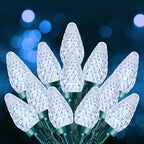 C9 Christmas Lights Outdoor, 66 FT 100 LED Connectable C9 String Lights with 8 Modes and Timer Extendable Xmas Tree Patio Roofline Garden Yard Holiday Party Indoor Outdoor Decoration, White