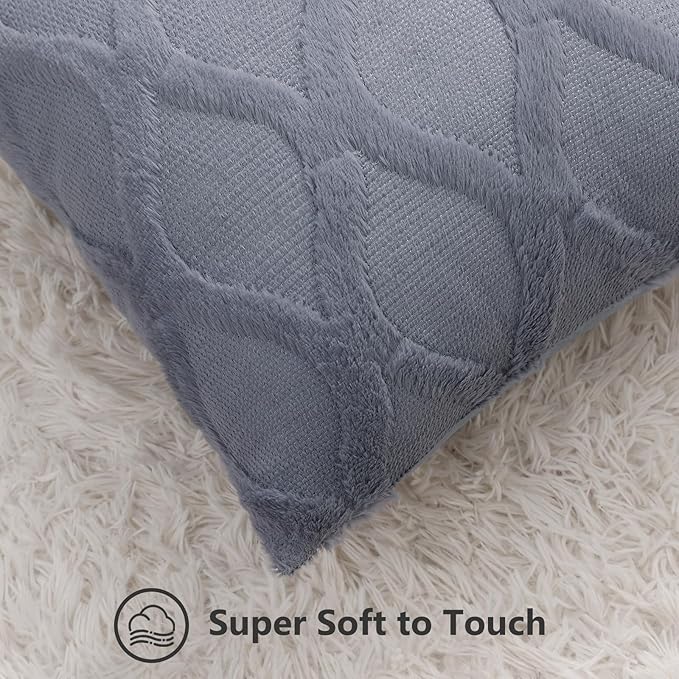 decorUhome Throw Pillow Covers 24x24 Inch Set of 2, Soft Plush Faux Fur Wool Blue Grey Couch Pillow Covers, Decorative Neutral Pillow Cases for Bed Sofa Living Room Home Decor