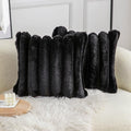 Neelvin Black Faux Fur Cozy Soft Striped Decorative Throw Pillow Covers 16x16 inch Set of 2,Velvet Pillowcase Cushion Case for Sofa Couch