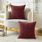 MIULEE Pack of 2 Christmas Couch Throw Pillow Covers 16x16 Inch Soft Wine Red Chenille Pillow Covers for Sofa Living Room Solid Dyed Pillow Cases