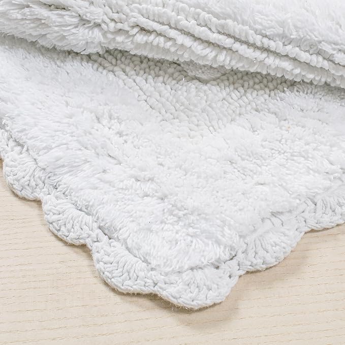 Savi Home Cotton Crochet Bathmat with Antiskid 21x34 White, 100% Pure Cotton, Super Soft White, Plush & Absorbent, Hand Tufted Heavy Weight Construction, Full Reversible Step Out Rugs