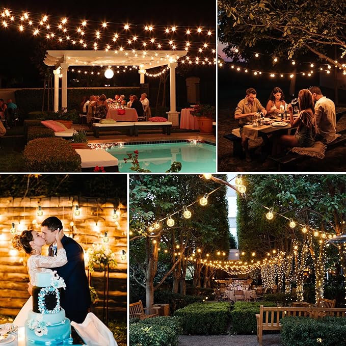 200FT Solar String Lights Outdoor Waterproof with Remote,G40 Solar Powered String Lights with 60+3 LED Shatterproof Bulbs, Dimmable Solar Patio Hanging Lights for Outside Backyard Party