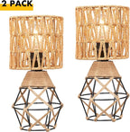 Hamilyeah Boho Table Lamps Set of 2, Industrial Bedside Lamps with Woven Shade, Farmhouse Lamps for Night Stands with On/Off Switch, Modern Simple Desk Lamps for Bedroom, Living Room, Office