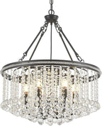 6-Light Black Crystal Chandelier Modern 21.6'' Contemporary Round Pendant Chandeliers Crystal Ball Luxury Ceiling Hanging Lighting for Living Dining Room Kitchen Island Bedroom Entryway Foyer