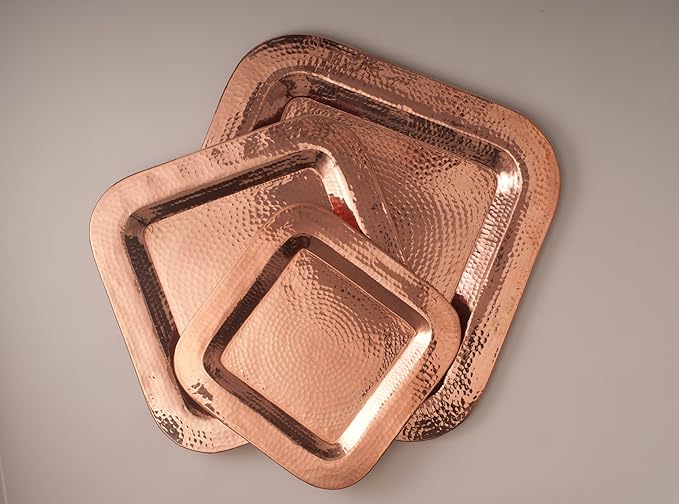Sertodo Copper, Thessaly Square Platter, Hand Hammered 100% Pure Copper, 14 inch square