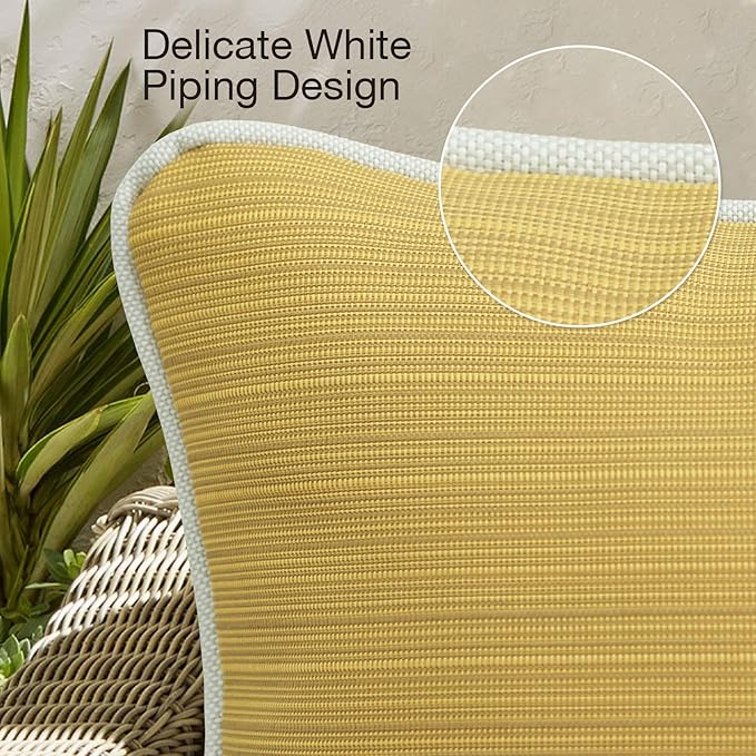 Decorative Outdoor Water Repellent Throw Pillows with Inserts, Set of 4, 20" x12" Pillows for Patio, Backyard, Bed, Couch, and Patio Furniture, Yellow Brown