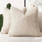 Foindtower 2 Pieces Faux Fur Throw Pillow Cover Decorative Sherpa Pillow Fuzzy Accent Pillowcases Soft Sheepskin Fleece Cushion Case for Bed Couch Living Room 18x18 Inch Neutral Cream