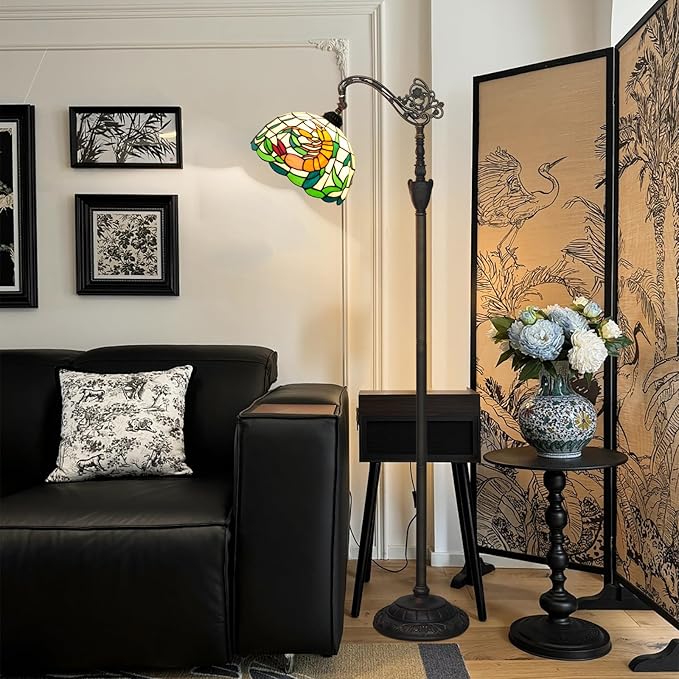 Tiffany Floor Lamp 12 Inch Stained Glass Orange Shrimp Tiffany Style Reading Lamp Retro Home Decoraton Comfortable And Relaxing Atmosphere Suitable Living Room Bedroom Coffee Shop Restaurant Study