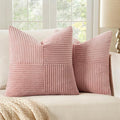 MIULEE Pink Corduroy Pillow Covers Pack of 2 Boho Decorative Spliced Throw Pillow Covers Soft Solid Couch Pillowcases Cross Patchwork Cushion Covers for Living Room Bed Sofa 16x16 inch Valentines Day