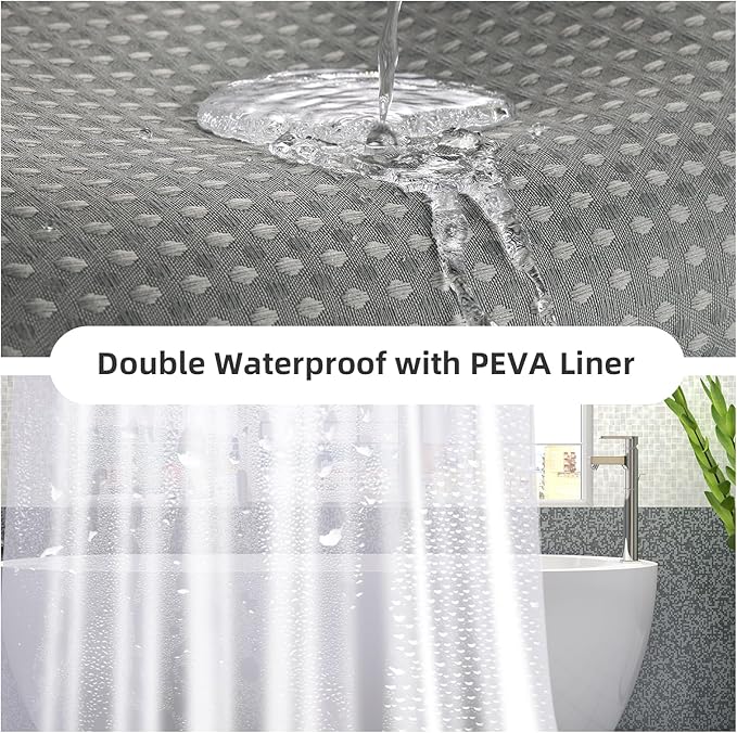 LaCyan 3 in 1 Waterproof Waffle Weave Shower Curtain and Clear Liner Set with 12 Stainless Steel Hooks Double Sided for Bathroom 72 Inches Heavy Duty Polyester Fabric Shower Curtains 36x72
