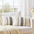 Fancy Homi Set of 2 Neutral Grey Farmhouse Lumbar Decorative Throw Pillow Covers 12x20 Inch for Couch Bed Chair, Vintage Country Rustic Retro Room Decor, Soft Thick Cotton Rectangle Cushion Case