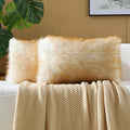 FUTEI Brown White Decorative Throw Pillow Covers 12x20 Inch Set of 2,Soft Fluffy Faux Fox Fur Textured Lumbar Pillow Case,Modern Home Decor for Couch Living Room