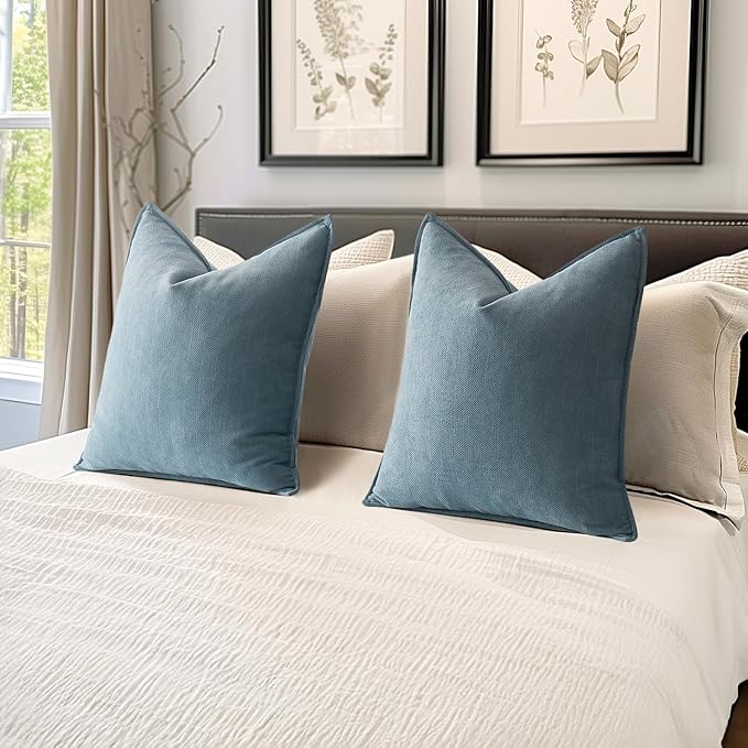 MIULEE Pack of 2 Dusty Blue Decorative Pillow Covers 26x26 Inch Soft Chenille Luxurious Couch Throw Pillows Farmhouse Cushion Covers Euro Shams with Elegant Design for Sofa Bed Living Room Home Decor