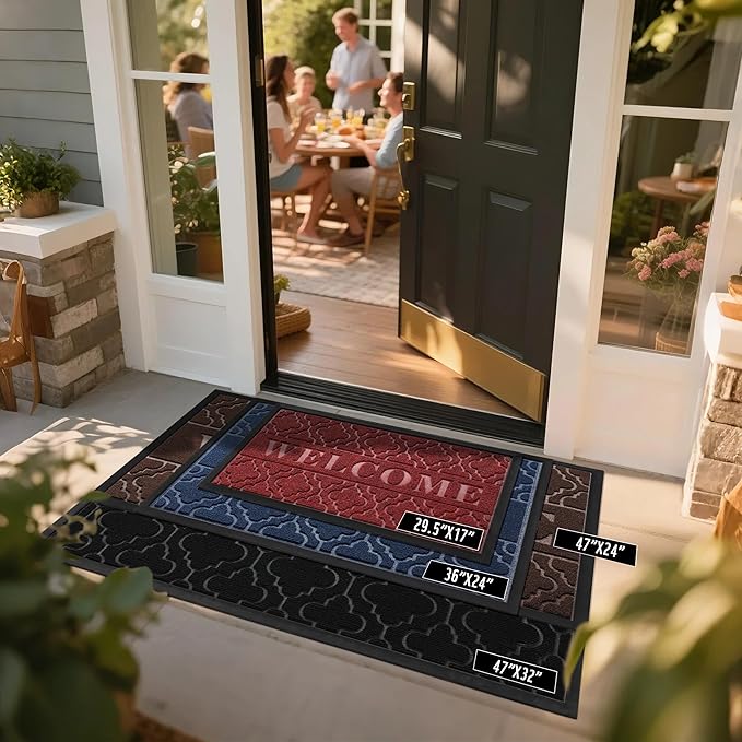 Yimobra Welcome Mat Outdoor Indoor, All-Season Waterproof Front Door Mat Outside Entrance, All-Weather Heavy Duty Non-Slip Doormat, Low Profile Porch Patio Entrance Mats, 47x24, Beige