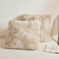 XeGe Tie Dye Faux Fur Throw Pillow Covers, Luxury Fluffy Plush Pillow Shams, Ombre Shaggy Decorative Pillow Cushion Cover for Sofa Bed Couch Zipper Closure, Pack of 2(18''x18'', Tie Dye Beige)