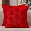 Christmas Pillow Covers 18x18 Set of 2 Red Double Christmas Tree Decorations Pillow Covers Soft Plush Faux Fur Decor for Xmas Winter Holiday Home Bedroom Sofa Cushion Cases PT-016B18