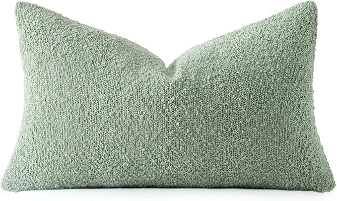 MIULEE Textured Boucle Throw Pillow Cover Greyish Green Accent Solid Lumbar Spring Pillow Case Decorative Soft Pack of 1 Couch Cushion Chair Sofa Bedroom Livingroom Home Decor,12x20 Inch