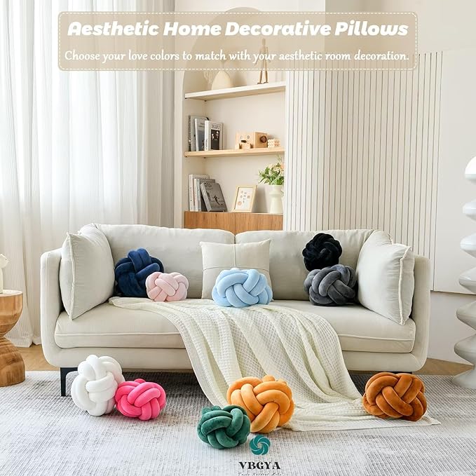 Knot Pillow Ball, Soft Home Decorative Throw Pillows Cushion, Round Changeability Knotted Pillows, Modern Home Handmade Cushions for Bedroom, Sofa, Couch (8 Inch, White)