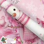 Pink Christmas Snowman Shower Curtain, Cute Winter Snowflake Snowman Pine Tree Decoration Xmas Shower Curtain for Bathroom, Farmhouse Christmas Holiday Fabric Bath Curtain Set with Hooks 72"X72"