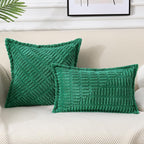 decorUhome Decorative Christmas Green Throw Pillow Covers 20x20 Set of 2 with Splicing, Boho Soft Neutral Corduroy Broadside Twill Pillow Covers for Couch Bed Sofa Living Room
