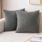 MIULEE Pack of 2 Decorative Throw Pillow Covers 24x24 Inch Soft Boho Striped Textured Corduroy Pillow Covers Modern Farmhouse Home Decor for Couch Bed Sofa Living Room Dark Grey