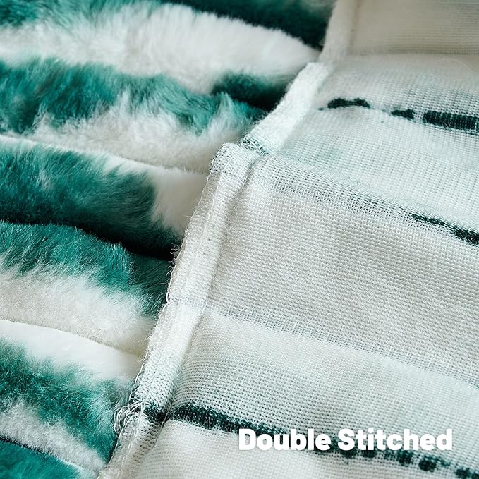 FUTEI Green Decorative Throw Pillow Covers 12x20 Inch Set of 2, Soft Tie-Dye Faux Rabbit Fur Striped Texture Pillow Case, Modern Home Decor for Couch Bed Living Room